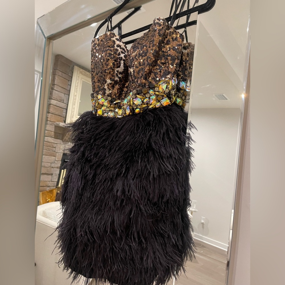 Jovani Size 4 Ostrich Feather & Crystal Dress
